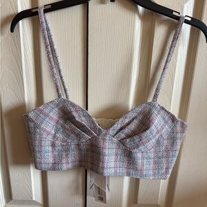 NWT Zara Tweed Top in Pastel Pink and Blue
